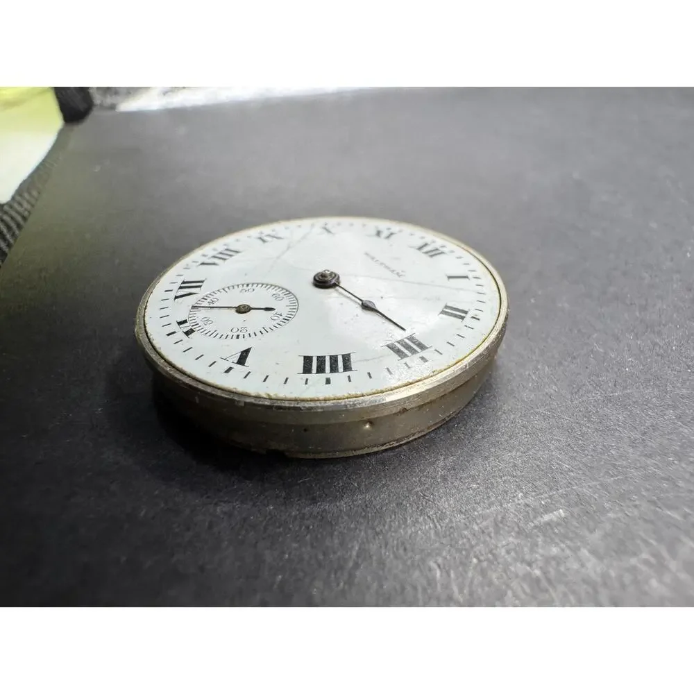 Antique Waltham Pocket Watch Movement White Dial 24.4MM For Parts/Repair